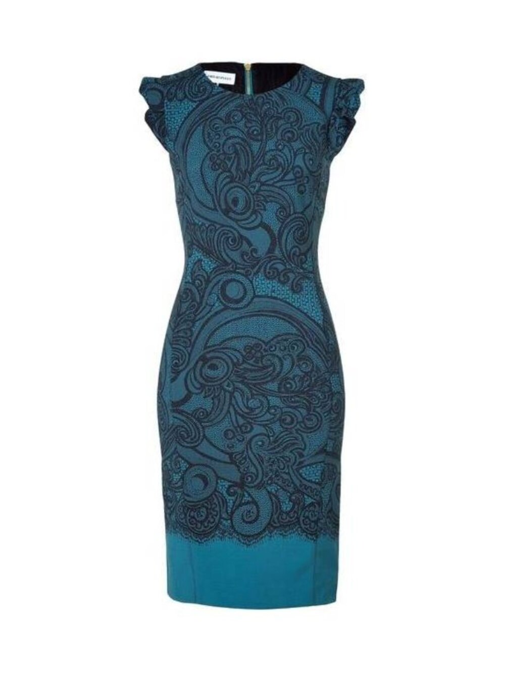 Emilio Pucci PF12 Petrol Wool-Blend Lace-Printed Crepe Dress